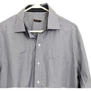 J McLaughlin Shirt Mens Large Blue White Check Button Down Cotton Classic Casual